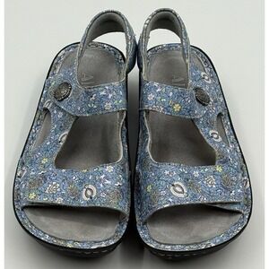 Alegria Blue Leather Paisley Adjustable Strap Sandals Sz 35 US Sz 5/5.5
